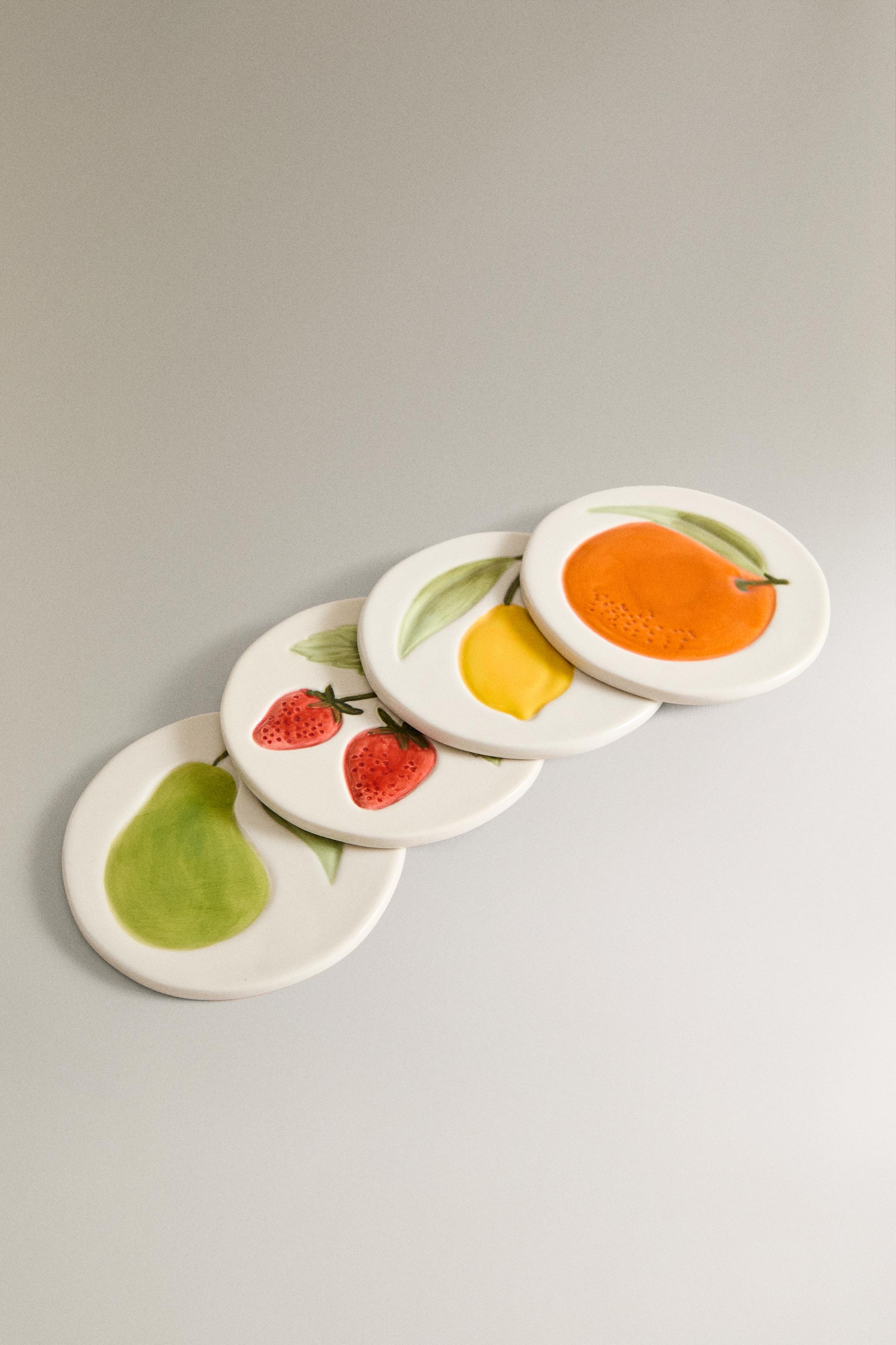 SET OF STONEWARE FRUIT COASTERS (SET OF 4)